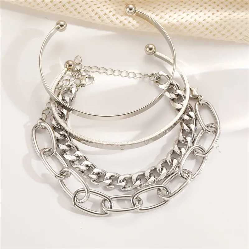 Unisex Simple Gold Color Cuff Stainl Steel Letter Bracelet Luxury High Quality Link Chain Bracelet Accory for Men WomenXJ250117