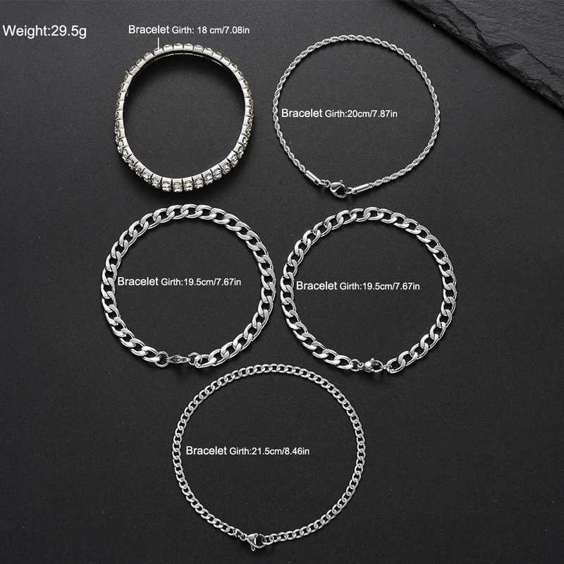 8Pcs/Set Stainl Steel Twisted Cuban Bracelets For Women Men Simple Silver Color Crystal Unisex Bracelets Sets Tren JewelryXJ250117