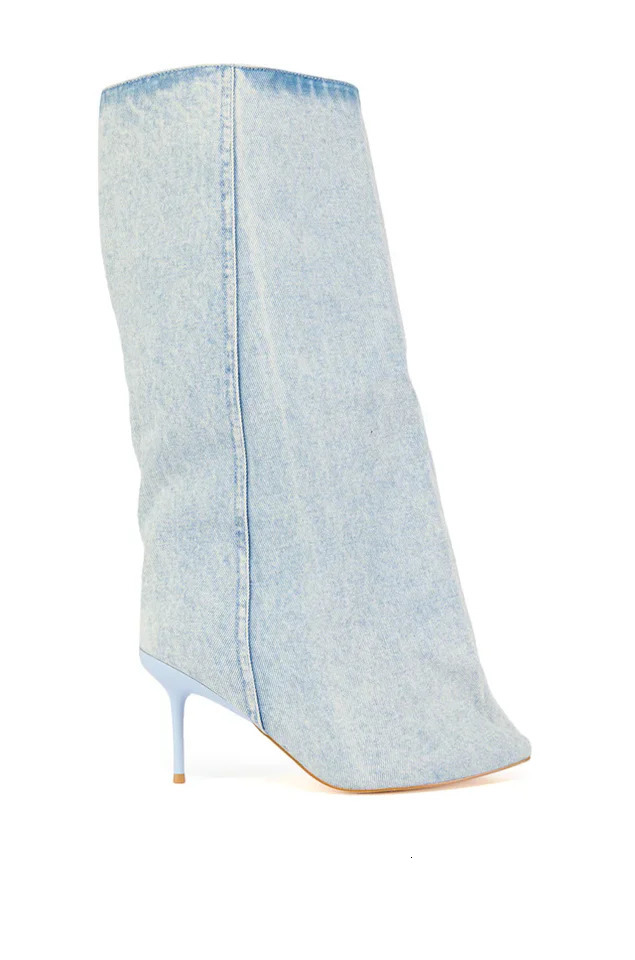 Denim Jeans Hemp Blue Pointed Toe Midcalf Boots Womens Big Calf Western Rome Slipon Shoes For Wide Calves 44 250117