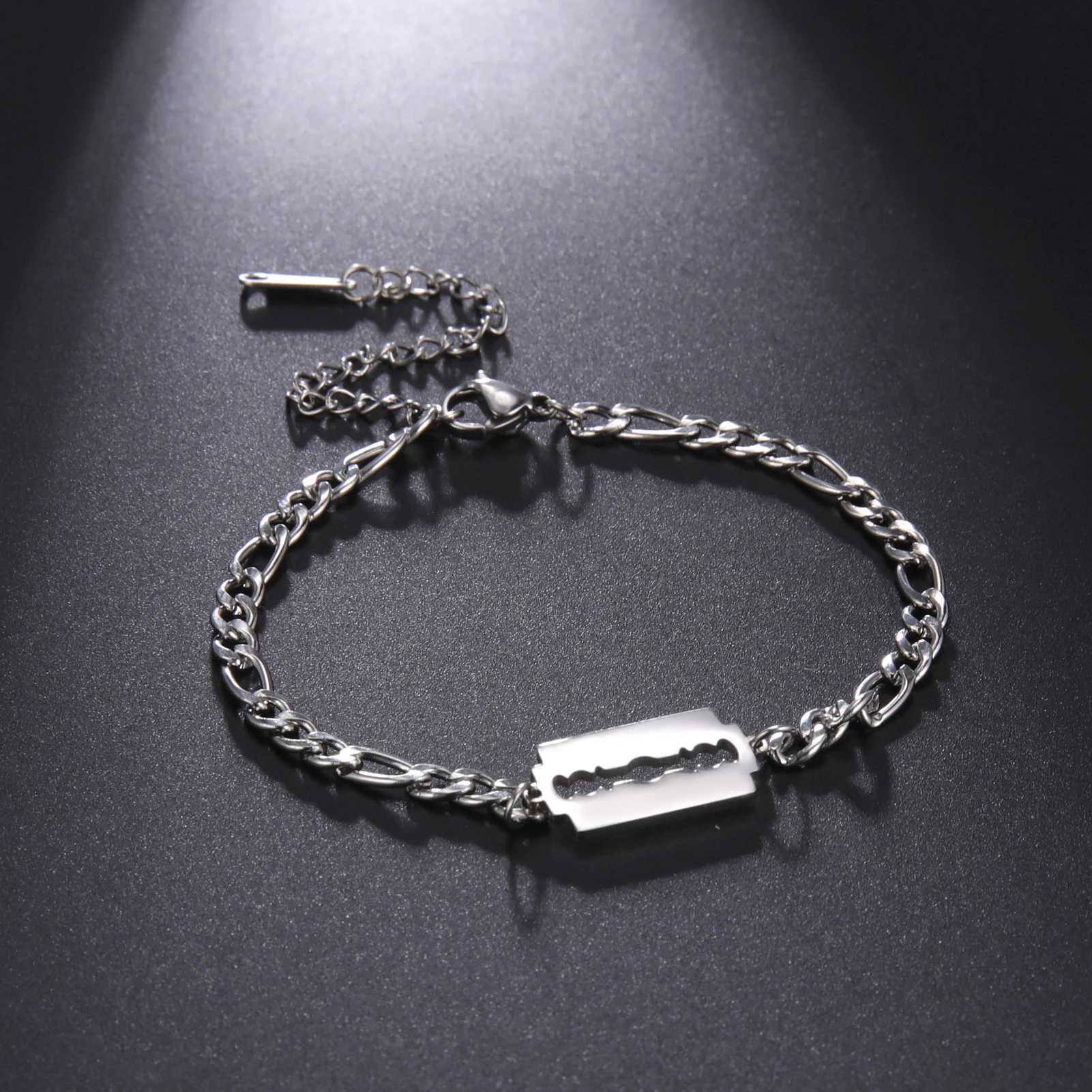My Shape Punk Razor Blade Stainless Steel Bracelets For Men Women Shaving Blade Bracelet Bangle Figaro Chain Fashion Jewelry W250116