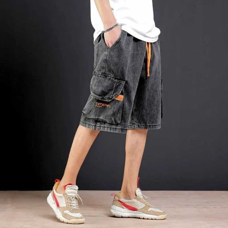 Mens Short Jeans Pants Gray Wide Baggy Male Denim Shorts Loose Y2k Fashion Distressed Luxury Sale Blue Stretch Designer KoreanXJ250117