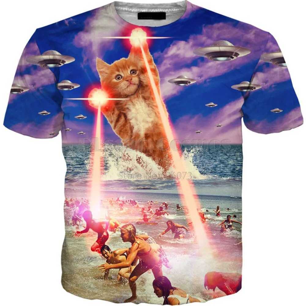 Funny Cat 3D Print Summer Mens O-Neck T-shirt Casual Short Sleeve Oversized Pullover Fashion Tops Trend Streetwear Men ClothingXJ250117