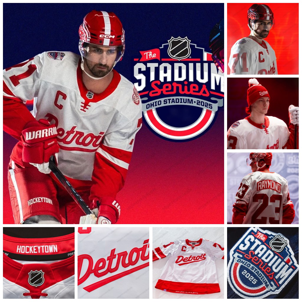 2025 Stadium Series Jerseys 88 Patrick Kane RedWings Moritz Seider Ben Chiarot J.T. Compher Marco Kasper Lucas Raymond Justin Holl Andrew Copp Tyler Motte Tarasenko