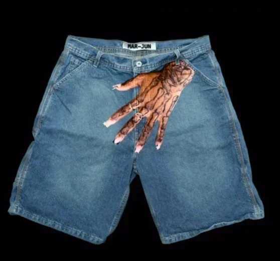 2024 Summer Denim Shorts Personalized Palm Pattern Print Y2K Hip-Hop Casual Trend Gothic Loose Sports Pants Basketball Shorts W250319