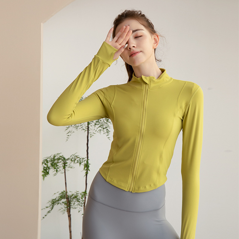 Yoga clothes fashionable outerwear women's tops sports fitness running stand up collar zipper cardigan slim fit outdoor versatile long sleeves