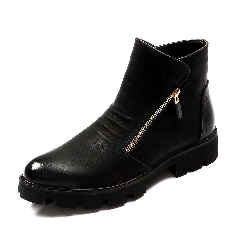 CuddlyIIPanda Designer Men Ankle Fashion Leather Boots British Side Zipper Pointed Toe Male Shoes