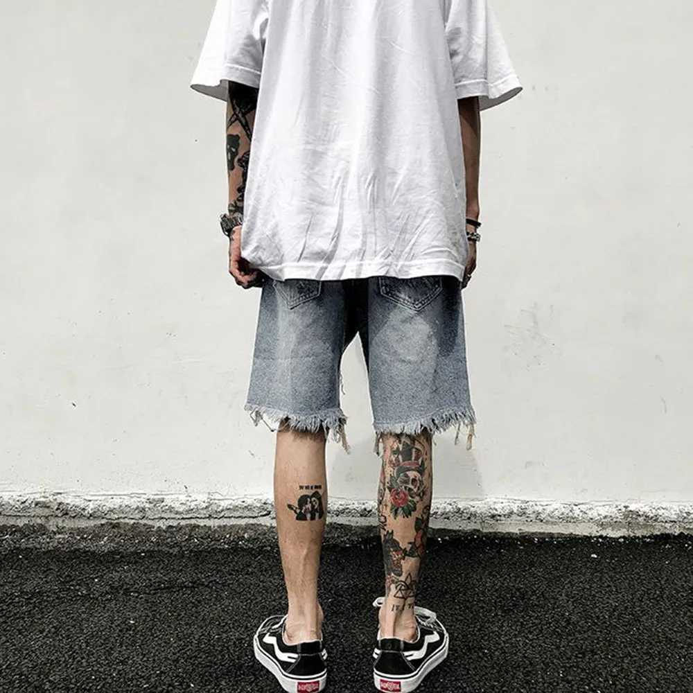 Mens Y2k Unique Shorts 2024 Summer New Fashion Trend Ripped Jeans Loose Large Size Shorts High Quality Old Retro Casual ShortsXJ250117