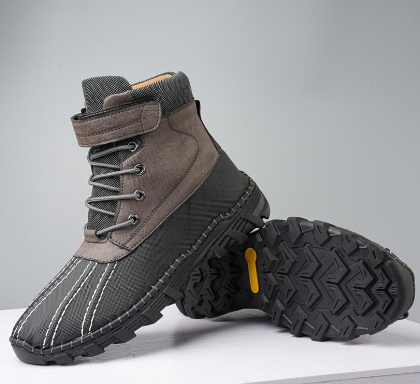 Casual Shoes Waterproof Snow Boots Men's Autumn/Winter High Top Handmade Men's Shoes Outdoor Work Boots with Velvet Duck billed Boots Cotton