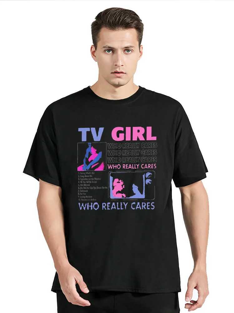 TV Girl Who Really Cares T Shirt Cotton Vintage Unisex Tops Fitness Tees Streetwear Graphic Oversized T-shirt Mens ClothingXJ250117