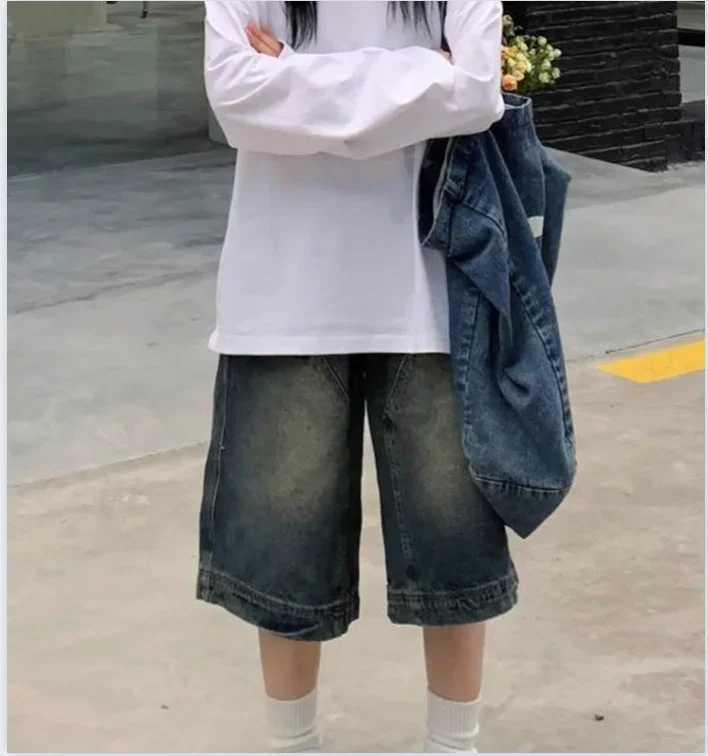 Y2K Vintage Baggy Jean Shorts Womens Washed Wide Leg Capri Pants Casual Barrel Jeans Denim Shorts Mens Oversized JortsXJ250117