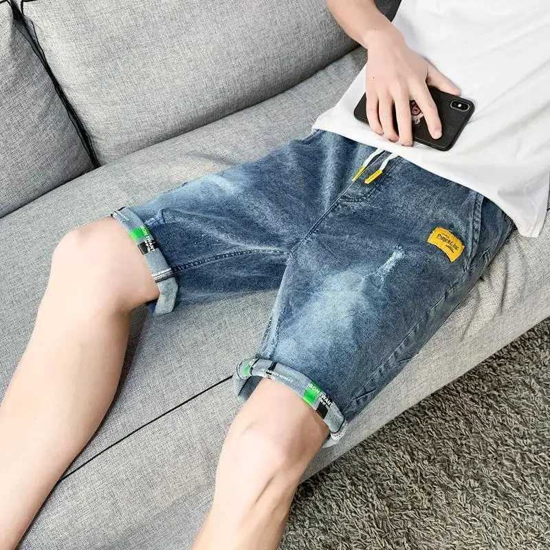 Mens Short Jeans Pants Straight Ripped Streetwear Black Male Denim Shorts with Comfortable Xxxl Vintage Cowboy Y2k Fashion XlXJ250117