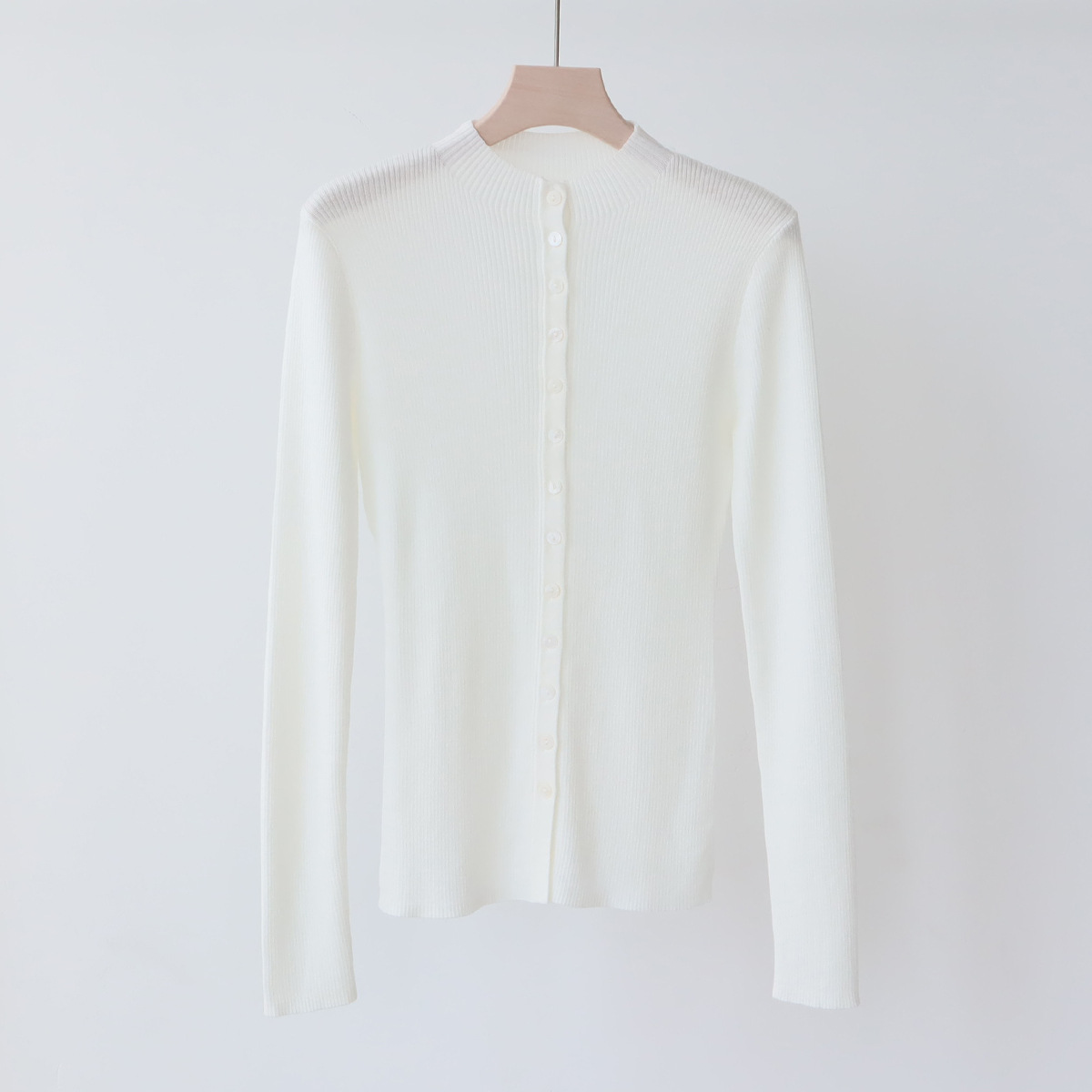 bbmy1 Elegant Woolen Knit Cardigan with French Cuff - Comfortable High Neck Slimming Layering Option for Women