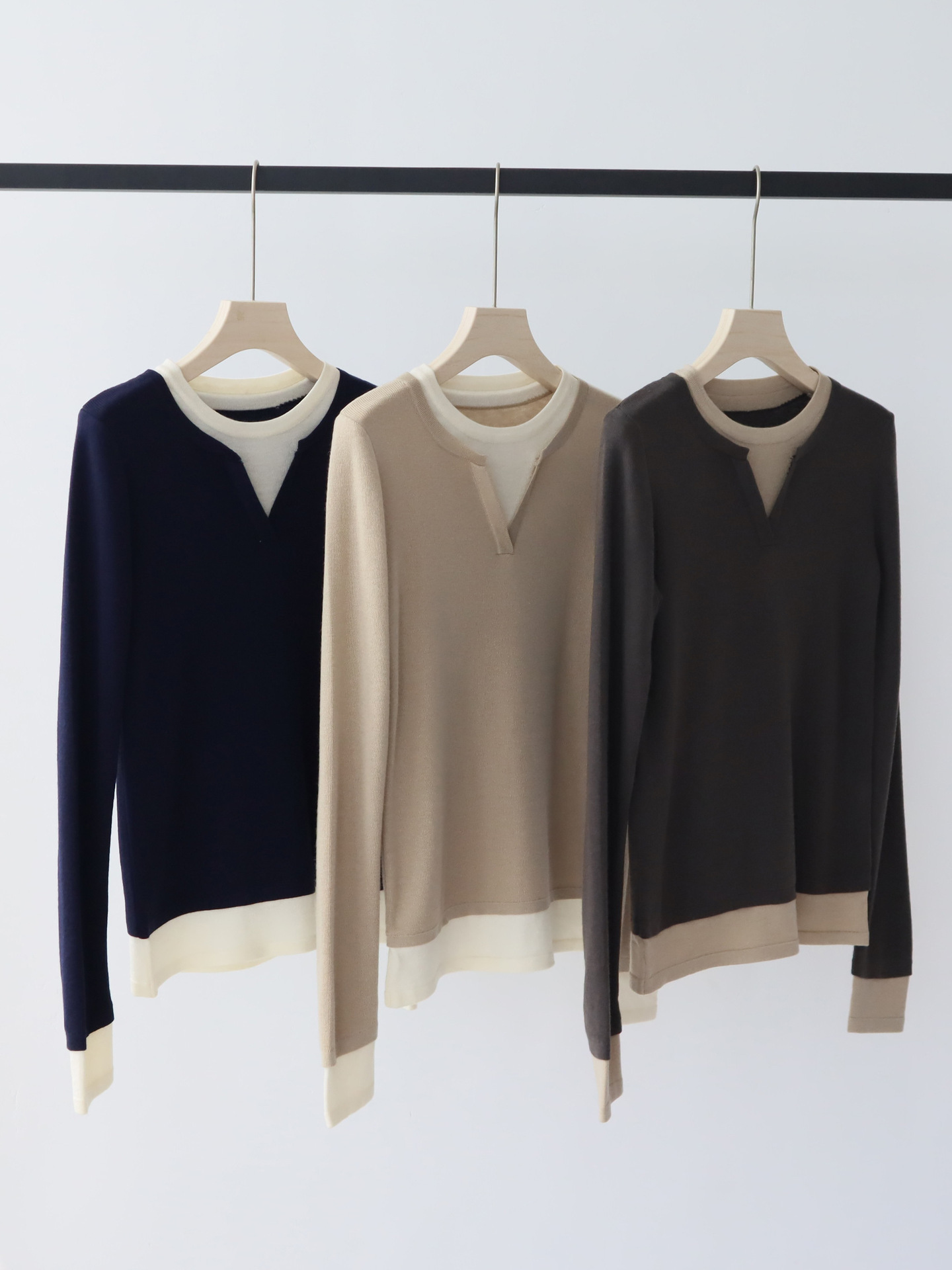 MMBB1 Chic Two-Tone Knit Sweater Set - Cozy Wool Blend Overlay for Chilly Seasons