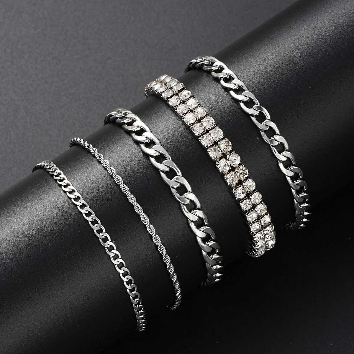 8Pcs/Set Stainl Steel Twisted Cuban Bracelets For Women Men Simple Silver Color Crystal Unisex Bracelets Sets Tren JewelryXJ250117