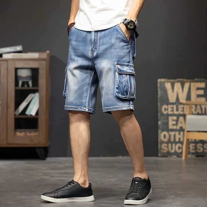 Mens Short Jeans Pants Half with Pockets Male Denim Shorts Knee Length Long Cargo Korean Fashion Hip Hop Vintage Y2k Summer XlXJ250117