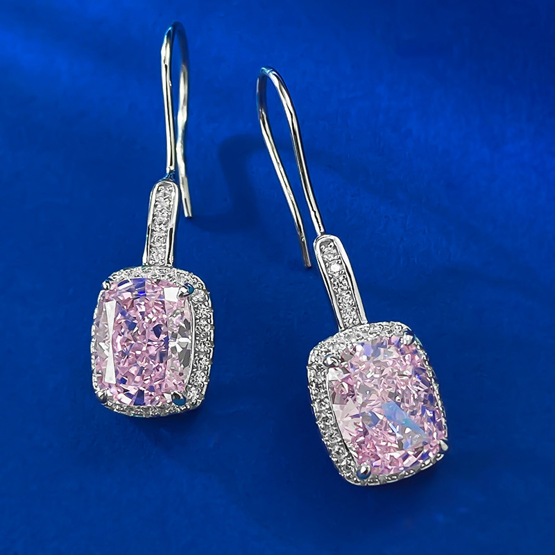 Gorgeous Dangle Earrings Jewelry Real 100% Sterg Sier Cushion Shape White Moissanite Dia Emerald Women Wedding Drop Hook Earring Gift