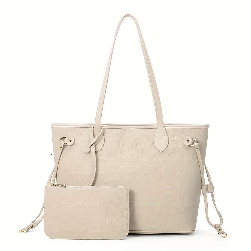 2-piece set, women's fashionable tote matching wallet, large capacity embossed PU leather bag, shopping bag with shoulder strap