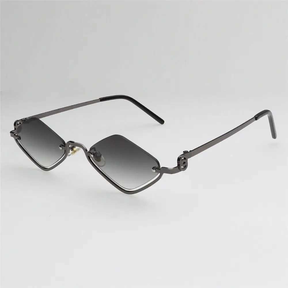 UV400 Protection Diamond-Shed Womens Sunglasses Metal Hip Hop Half Frame Sun Glasses Narrow Small Eyewear for Women Men W250116