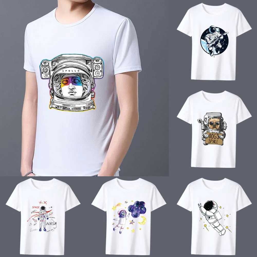 Mens T-shirt New Hot Sale Cartoon Astronaut Pattern Print Series Tee Shirt Summer Casual White Classic Male Short-sleeved TopsXJ250117