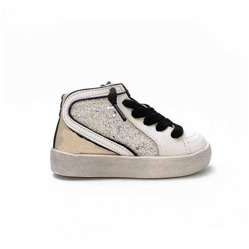 Athletic Outdoor Luxury Glitter Slide Powder Black Pink Mid-Top Glitter Leather Sneakers Star Wave Kids Leather Glitter High Top Sports TrainersY25011