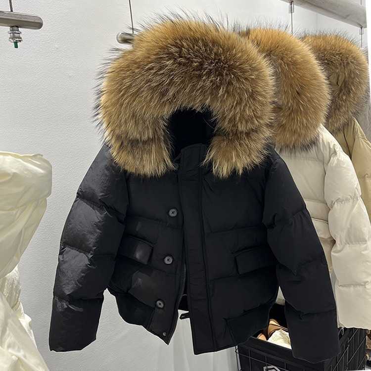 Korean Version Autumn and Winter Big Fur Collar Down Jacket for Women Short Style Loose and Thick Small Jacket Trendy Women Jackets Coat Woman Fur 241