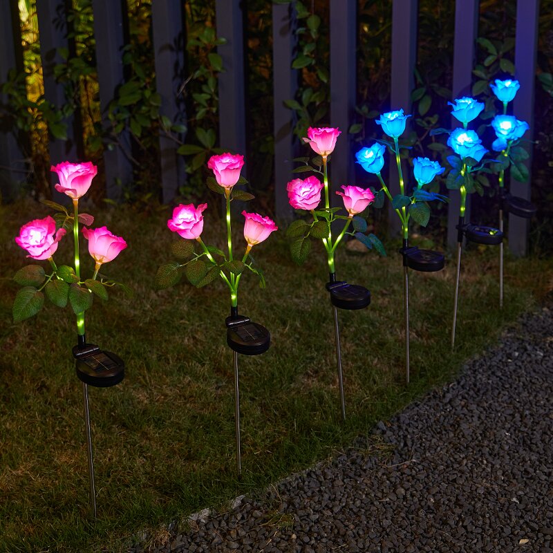 New solar rose flower light led simulation rose flower light solar ground plug lawn garden light