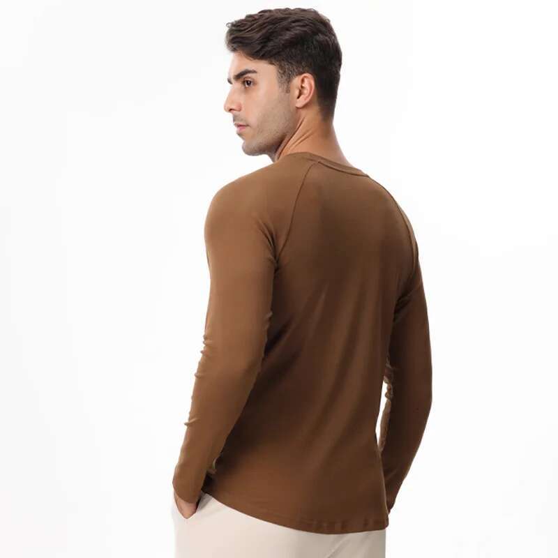 Ddmyoutdoor China Domestic Elasticity Gym Tee Mens Cotton Long Sleeves Casual Solid Color Running Pullover O Neck Good Quality Training Jogging Shirts