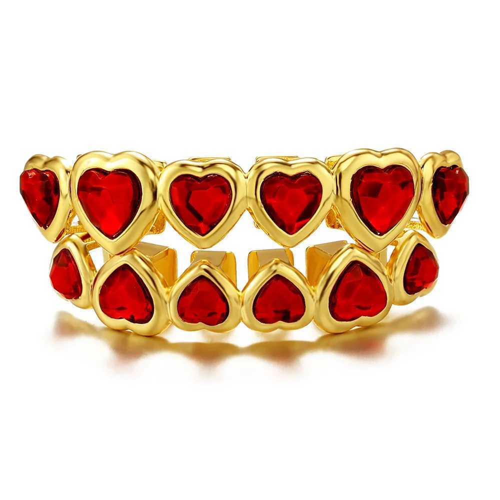 Hip Hop 6/6 Heart-Shaped Grillz Fashion CZ Stone Iced Out Charm Grills Dental Mouth Punk Teeth Body Jewelry GiftXJ250114