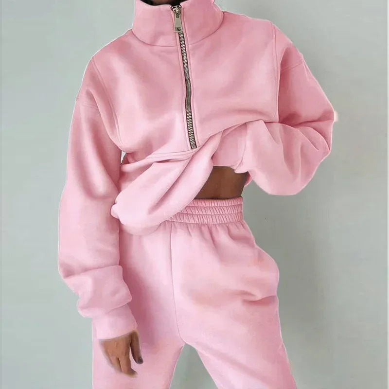 Tuoyi Autumn And Winter Comfortable Fashion Tracksuit Set Stylish Warm Twopiece Half Open Collar 2024 Home Suit For Women 250109