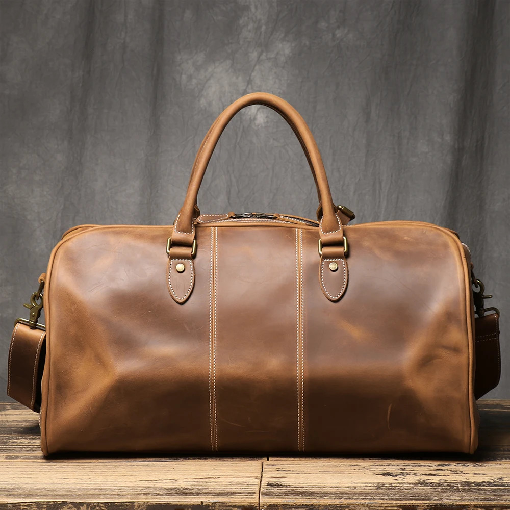 ROOG Premium Vintage Leather Tote Bag Rugged First Layer Cowhide Large Capacity Duffle for Travel Stylish Crossbody 250114