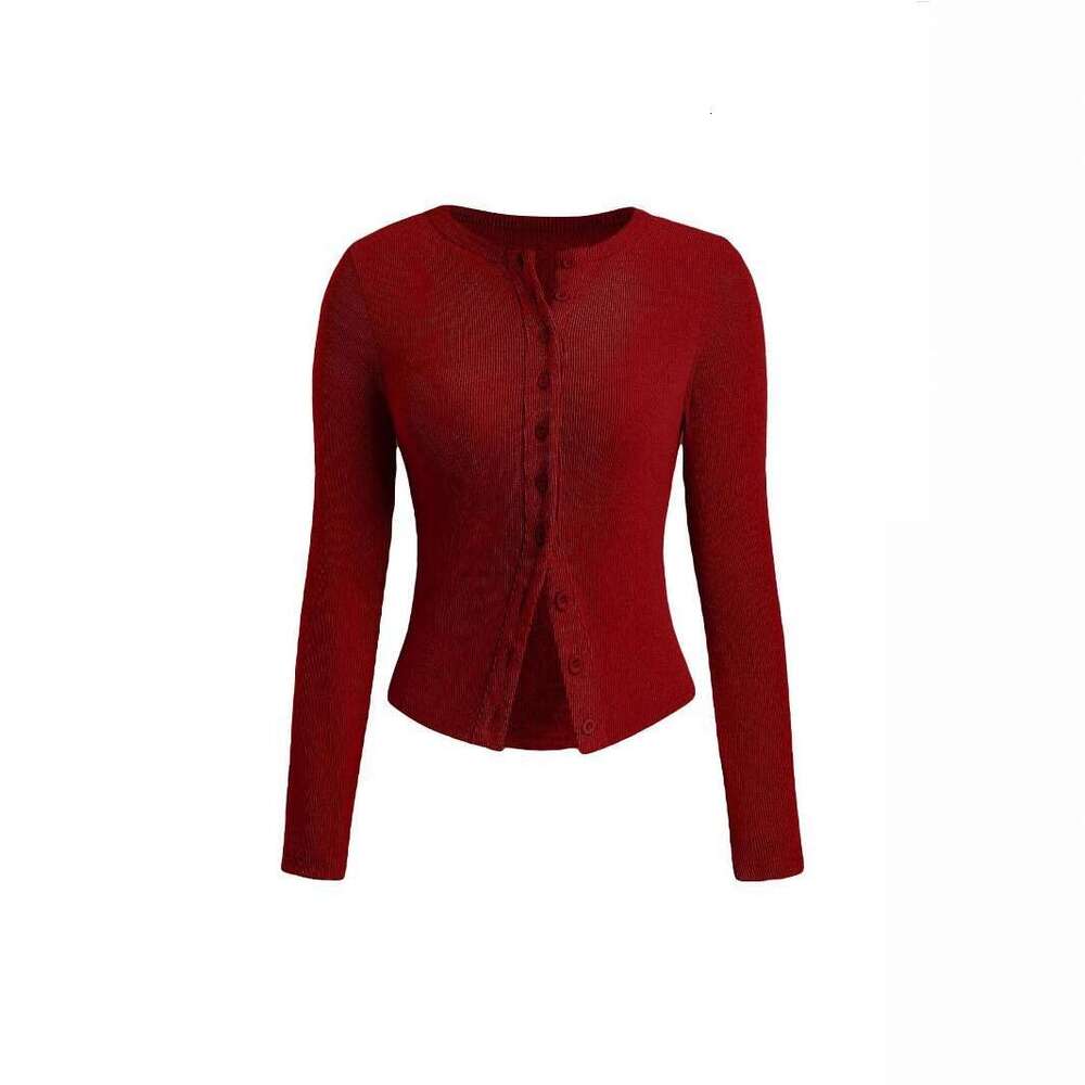 2025 Xiyin Explosive Long Sleeve Nail Button Pit Bar Round Neck T-shirt Cardigan Women's Temperament Versatile New Trendy Clothing Ins