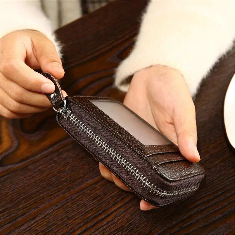 2024 New Vintage Genuine Leather Men's Wallet Credit Holder RFID Blocking Zipper Money Pouch Card Protect Case Pocket Purse swissmilitary