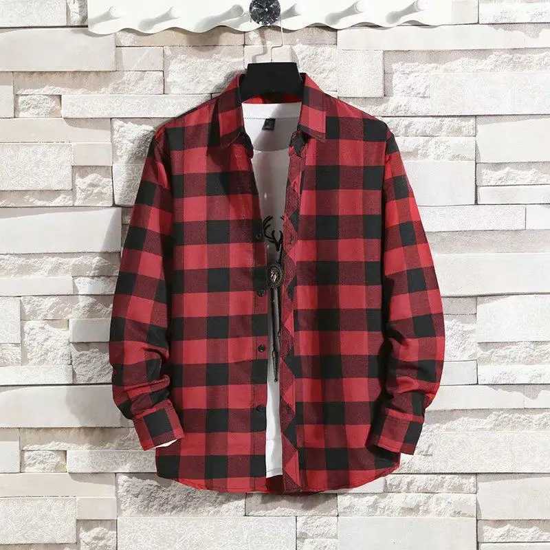 Mens Clothing New 2025 Fashion Spring Summer Casual Plaid Long Sleeve Shirt Youth Casual All-match Top Autumn Mens Shirt Coat 5XL W250118