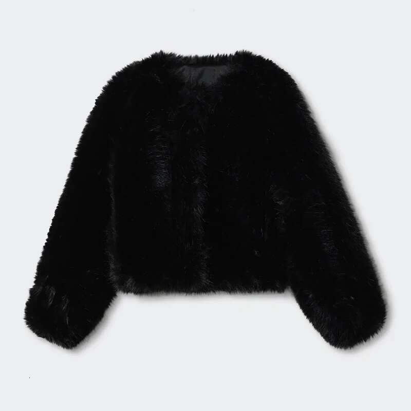 Ins Hot Brand Black Warm Cozy Cropped Faux Coat Women Winter 2024 Chic Girls Street Fashion Short Fur Jacket