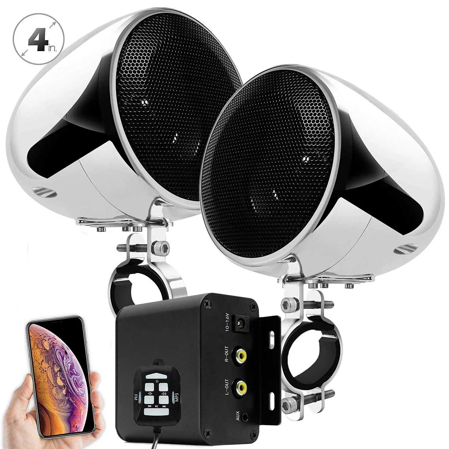 Car Audio 150W 2CH Motorcycle Audio System with Multimedia Stereo Amplifier 4 Inches Waterproof Speakers Bluetooth FM Radio AUX MP3 H250118