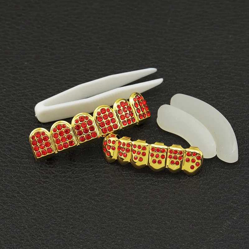Fshion Hip Hop Gold Colour Iced Out CZ Teeth Grillz Top Bottom Men Women Jewelry Drop ShipXJ250114