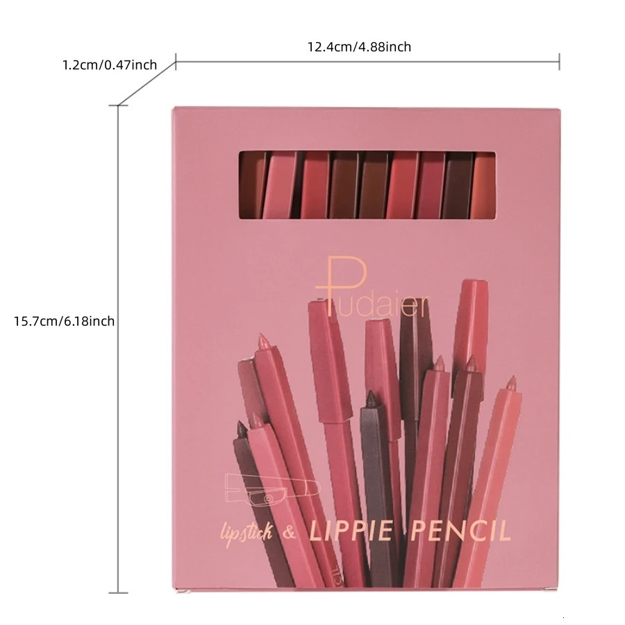 Pudaier 12-Color Lip Liner Pen Set Long-Lasting Waterproof Sweatproof Easy Blend Non-Fade Natural Berry Tones Crayon Form 250108