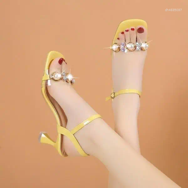 Sandals Pearl 2025 Summer All-Match Comfort Shoes For Women Med Breathable Open Toe Stiletto Medium Girls Peep Scandals Casu hurenlakeshoes