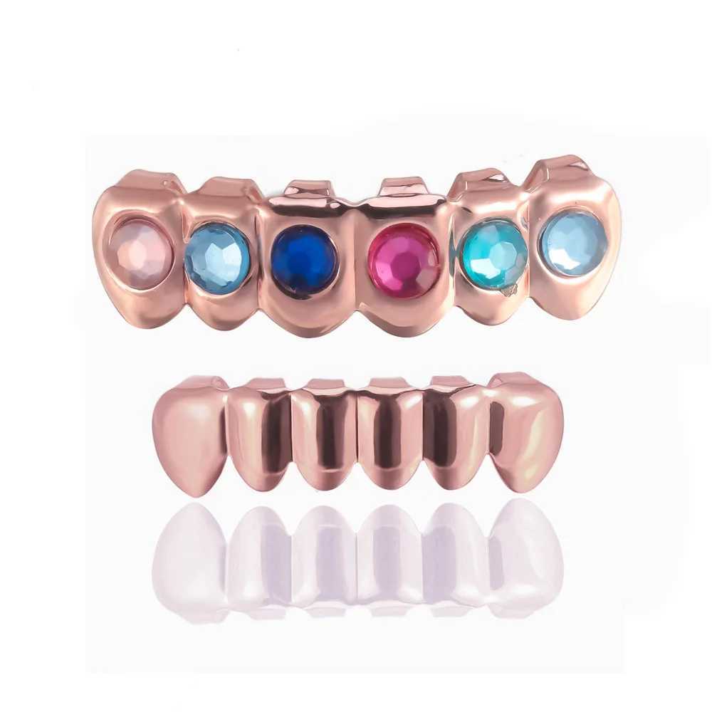 Round Rock Zircon Bling Teeth Grillz Top Bootom Dental Mouth Punk Teeth Caps Cosplay Party Tooth Rapper Hip Hop JewelryXJ250114