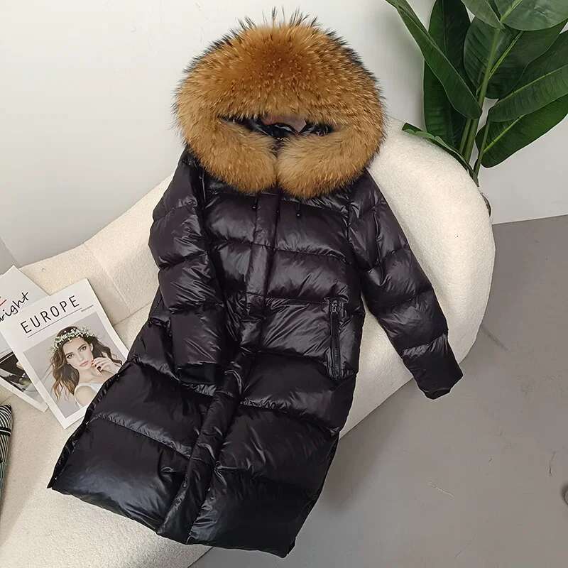 MENINA BONITA 2023 New Winter Jacket Women Real Fox Raccoon Fur Collar Hooded Thick Warm Duck Down Long Outerwear Detachable