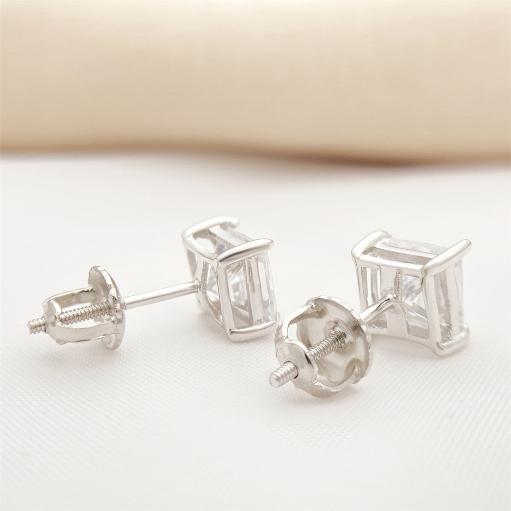 stud earrings designer for women 925 sterling silver 4 prong pass diamond tester vvs1 square moissanite earrings 18K gold mens earring jewelry valenti