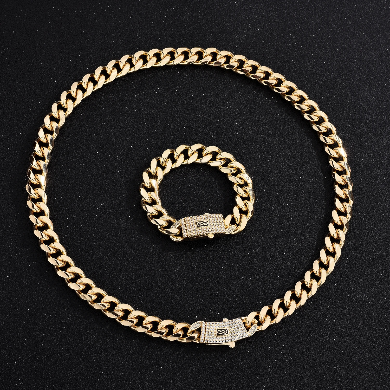 VCT 18mm long lock rectangular zircon fork set Cuban necklace crystal small crystal zircon chain hip-hop stone jewelry 250109