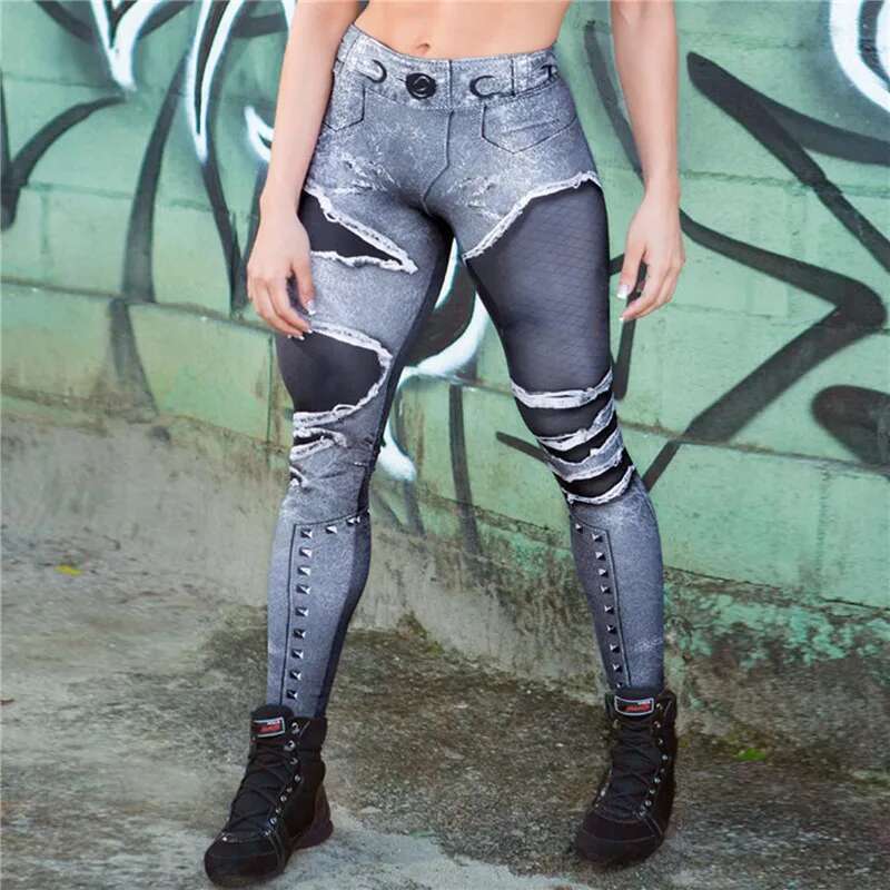 Ddmyoutdoor China Domestic High Waist Denim Yoga Leggings Push Up Jeans Sports Pants Gym Tights Running Tummy Control Workout Pencil Trousers Sportswe