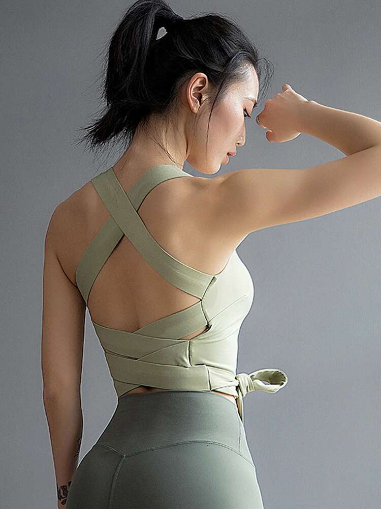 Ddmyoutdoor China Domestic Mermaid Curve Woman Vest Internal Chest Pad Cross Straps On Back Tank Top Summer Tight Yoga Crop Top Shirt