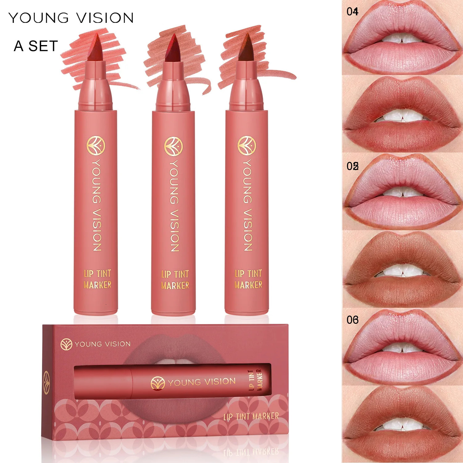YOUNG VISION Lip Tint Marker Liquid lipstick 3pcs set Nude Matte Shades Lip Liner and Stick 2-in-1 Long Wearing and Waterproof 250108