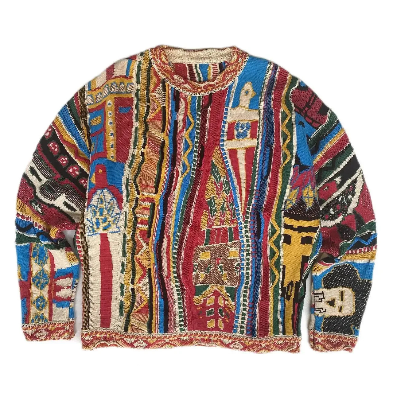 3D printing Mens National Characters Jacquard Sweaters Japanese O Neck Pullover Knitwear for Male 250113