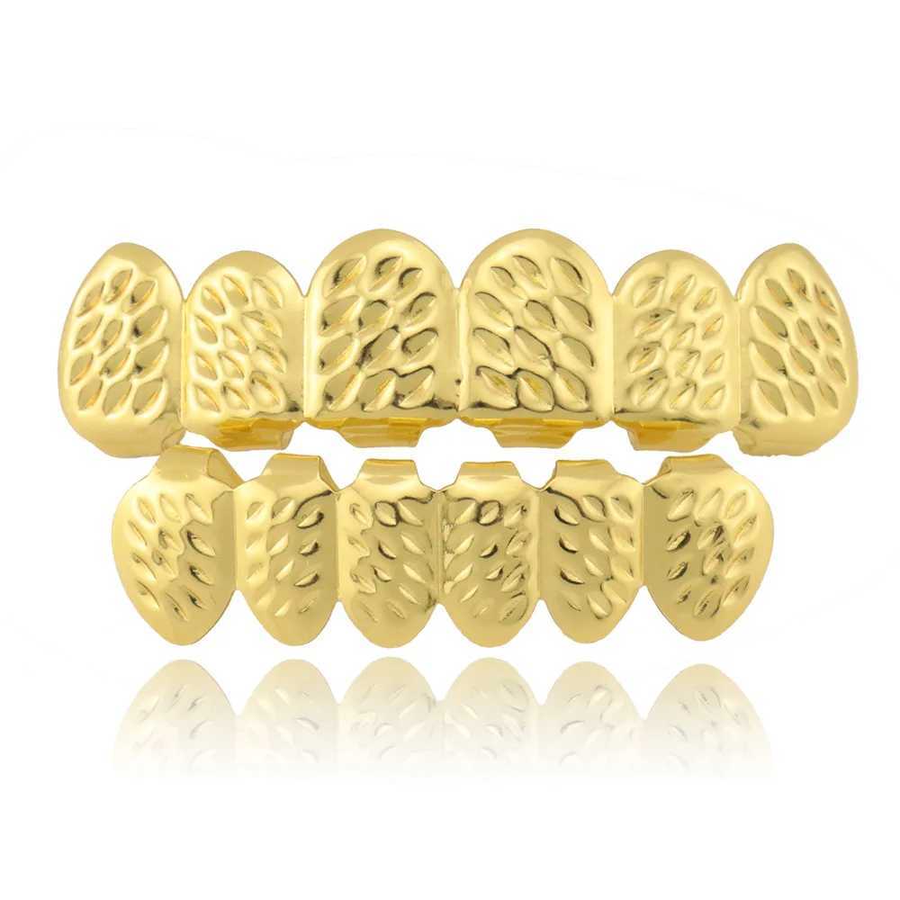 1set Hip Hop Gold Color Teeth Grillz Gold Plated Dental Grills Rock Tooth Grillz Caps Crystal Teeth Caps Halloween Vampire GiftXJ250114