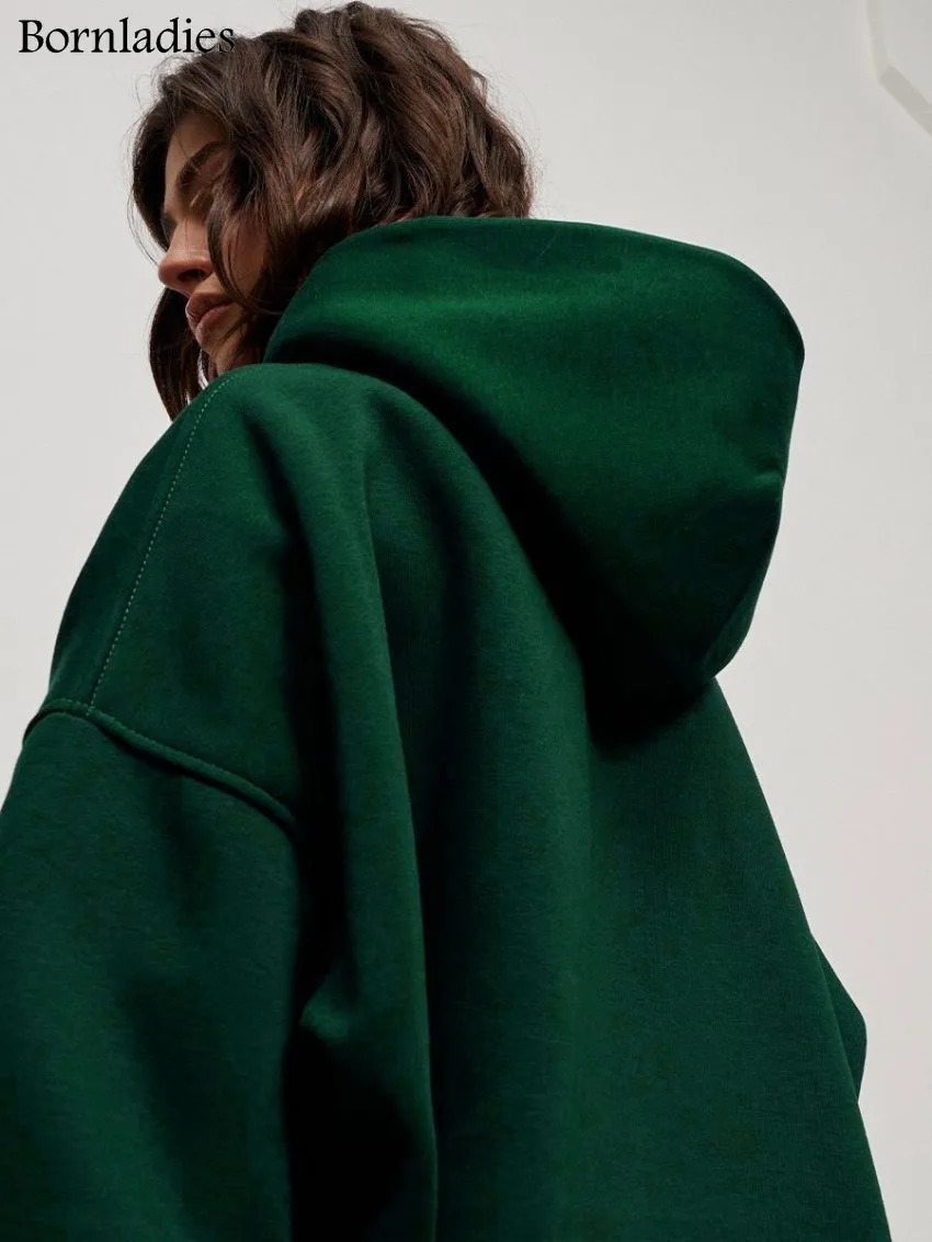 Bornladies Oversized Hoodies Sweatshirts for Women Autumn Winter Thick Warm Fleece Sweatshirts Streetwear Loose Pullover 250107