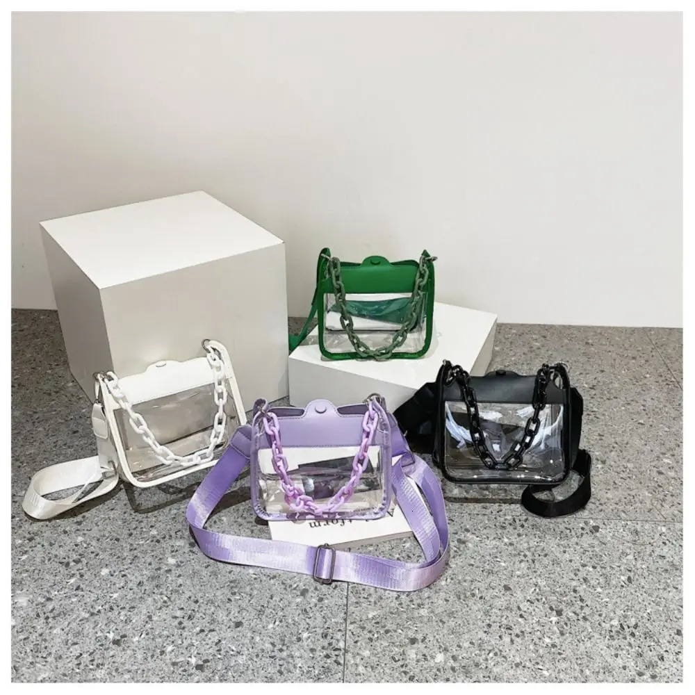 Women Cute Stylish Acrylic Chain Clear Crossbody Purse Small Transparent Stadium Bag Fashion See Through Pvc Side For Girls 250114