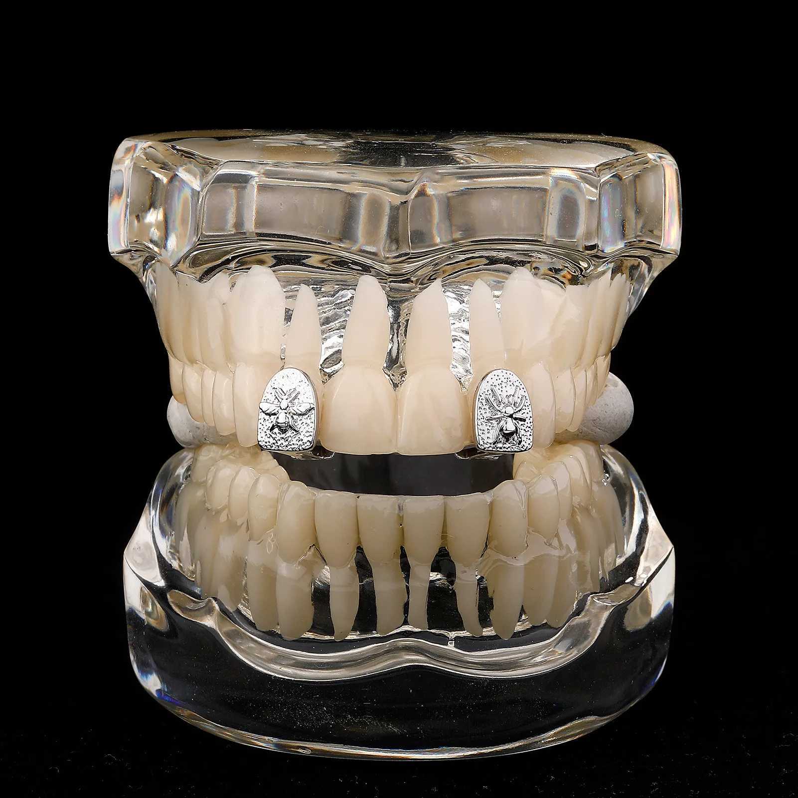 RACHELZ Single Bee Spider Pattern Glossy Teeth Grillz Braces Hip Hop Gold Silver Color Cat Tooth Caps For Women Men Jewelry GiftXJ250114
